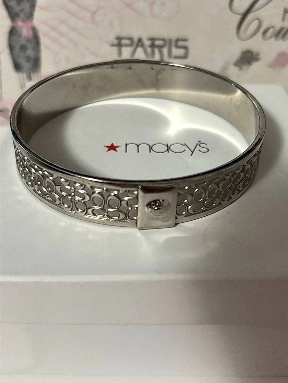 Coach Signature C Hinged Bangle Bracelet Silver